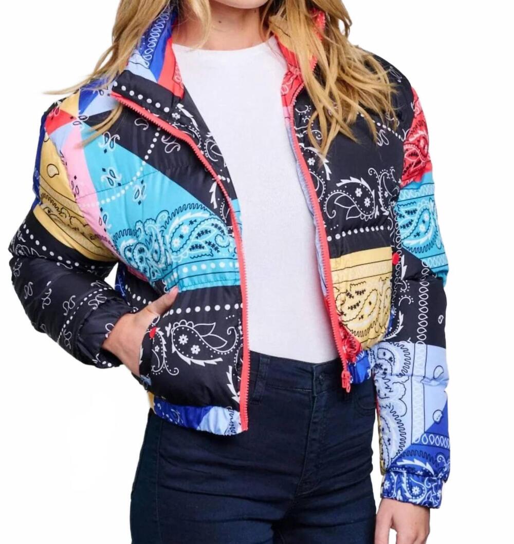 NEW 36 POINT 5 adrienne paisley bandana puffer jacket in multi-colored